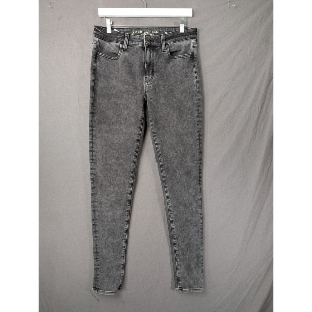 American Eagle Super Stretch X4 Skinny Jeans Womens 8 X-Long Gray Acid Wash‎